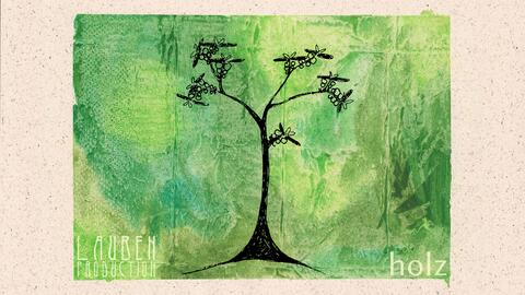 Whimsical sketch of a life-filled tree on a textured green background.