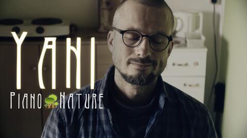 A thoughtful portrait of the artist, featuring the branding for piano and nature.